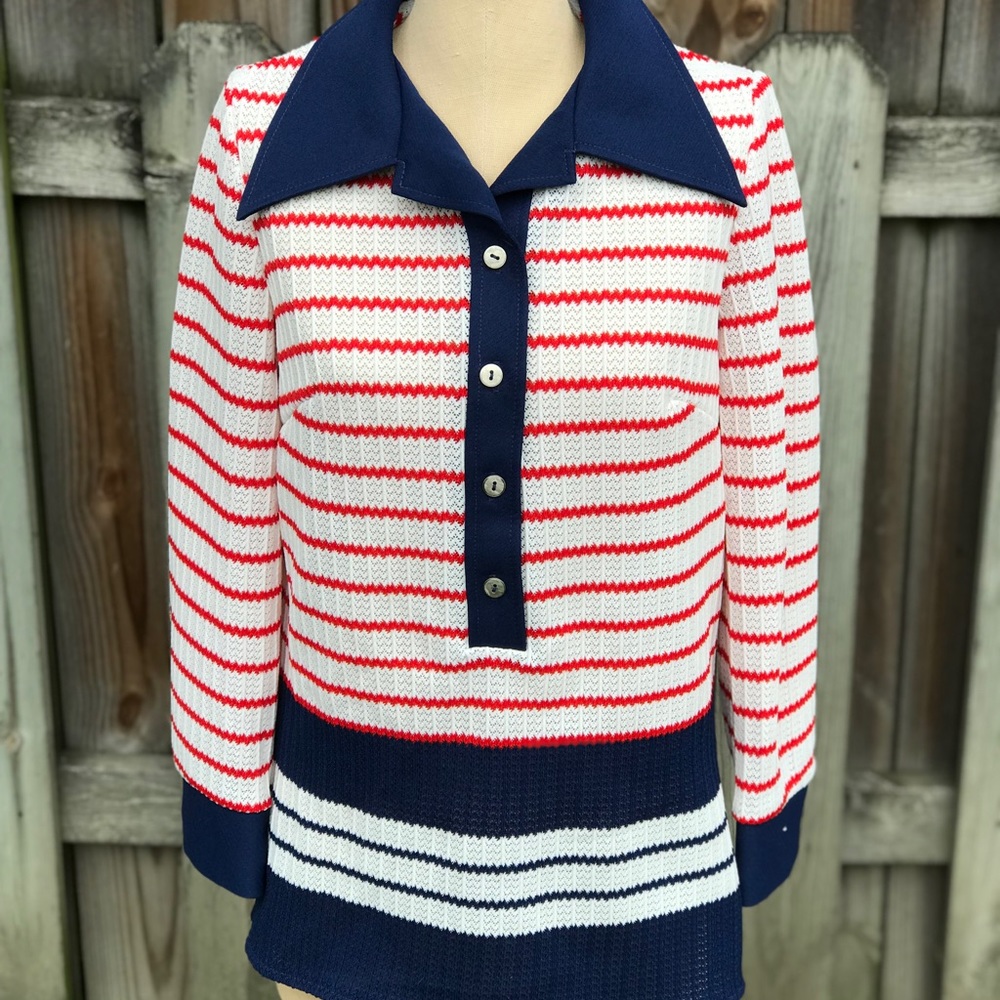 Vintage collared red, white, blue shirt